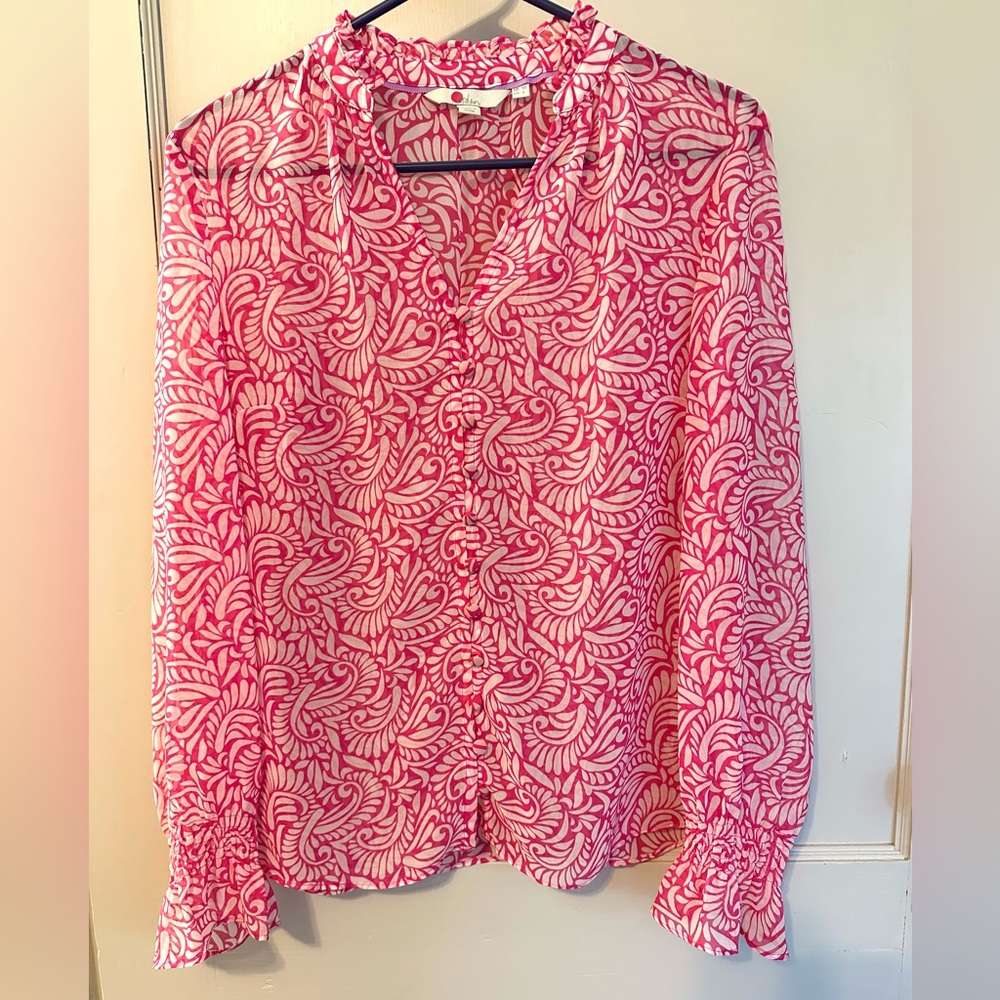 Boden Pink and White Patterned Blouse